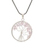 Rose Quartz Tree of Life pendant necklace with natural crystals for love, healing, and positive energy