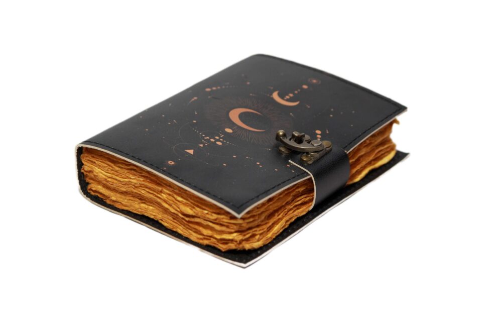 Crescent Moon Magic Leather Journal – Vintage Black - AllHandmadeGoods