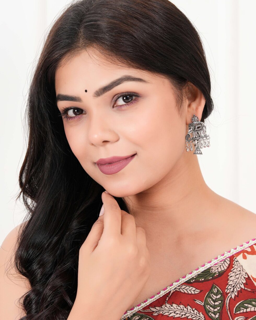 Women's Indian Traditional AZ838-OXidised Silver Earrings For Women | Elephent Design Jumki Wedding Wear - AllHandmadeGoods