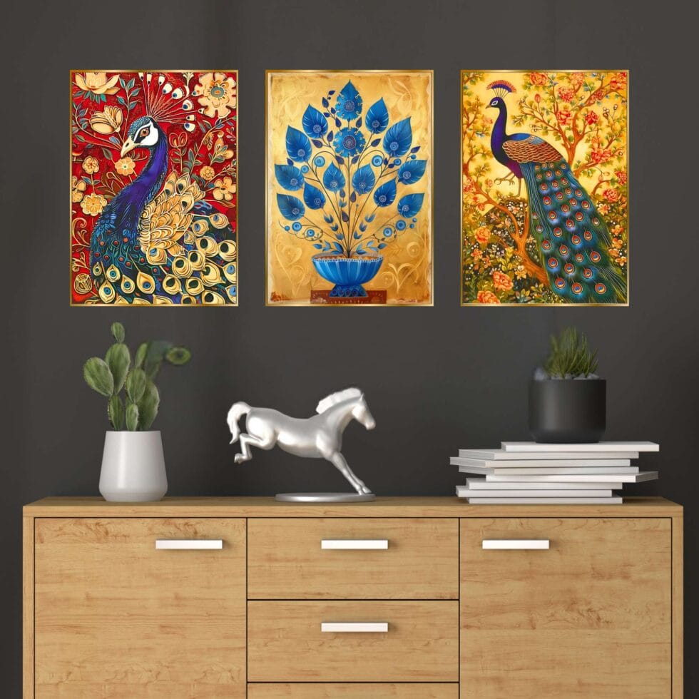 Set of Three Wall Paintings for Wall Dacoration Golden Framed Wall Paintings for Living Room & Bedroom Wall Art for Home Decoration & Office Wall Décor (18x12 inch CH-GD3-4) - AllHandmadeGoods