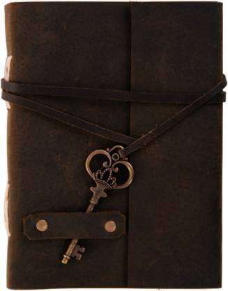 Antique Key Charm Dark Leather Journal