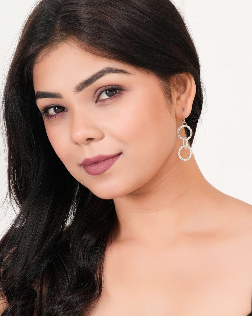 Women's Silver Circle Long Three Rhinestone Unique Western Earrings for Women Party Wear - AllHandmadeGoods