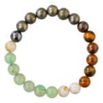 Multi gemstone crystal beaded bracelet with Tiger Eye, Pyrite, Aventurine, and Quartz for healing, balance, and positive energy