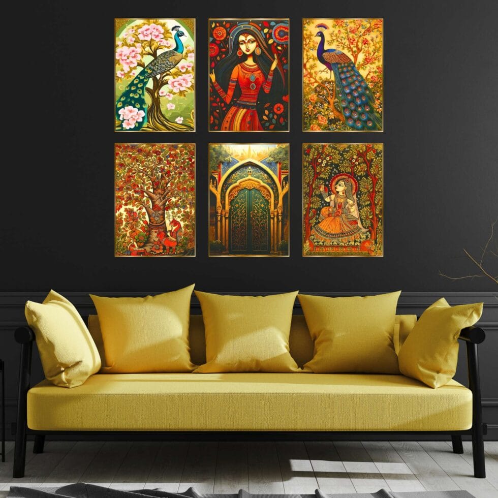 Set of Six Wall Paintings for Wall Dacoration Golden Framed Wall Paintings for Living Room & Bedroom Wall Art for Home Decoration & Office Wall Décor (17x13 inch CH-GD6-2) - AllHandmadeGoods