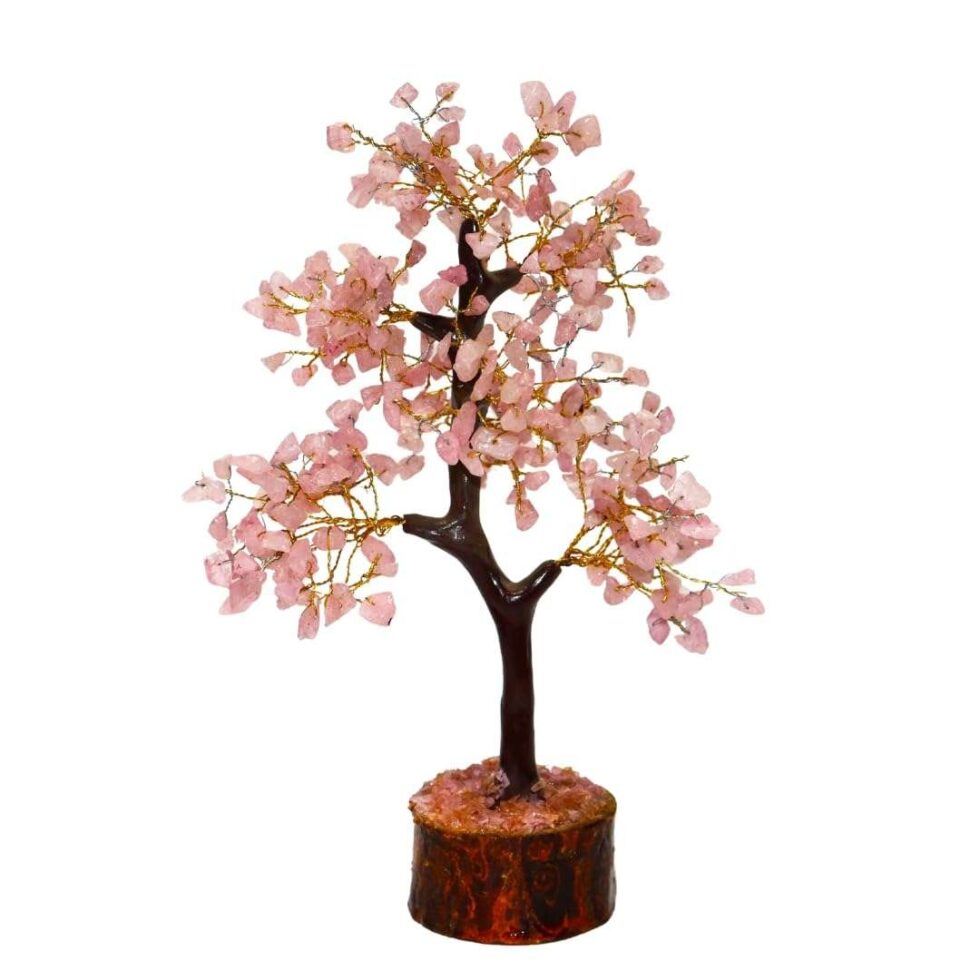 Rose Quartz gemstone crystal tree for love, harmony, vastu, and home decor