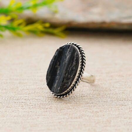 Oval Black Tourmaline gemstone ring with silver setting for unisex fashion jewellery