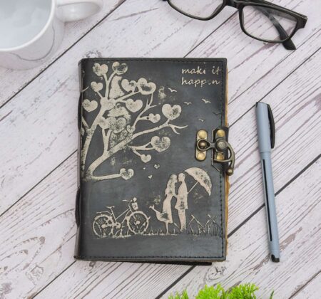 Romantic Bicycle Couple Leather Diary – Make It Happen Edition