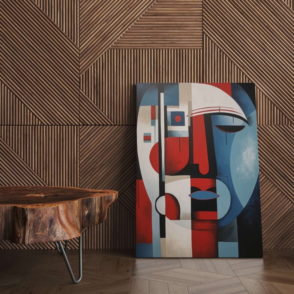 Contemporary abstract portrait painting on canvas, stylish wall décor for art lovers and modern spaces.