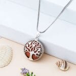 Golden Sunstone Tree of Life pendant necklace with silver chain for vitality, abundance, success, and positive energy