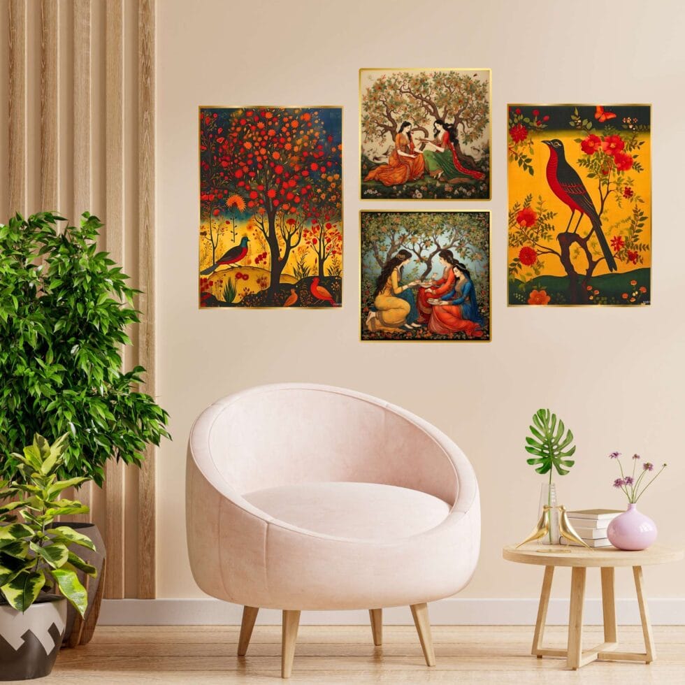 Set of Four Wall Paintings for Wall Dacoration Golden Framed Wall Paintings for Living Room & Bedroom Wall Art for Home Decoration & Office Wall Décor (13x10 inch CH-GD4-13) - AllHandmadeGoods