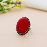 Oval red gemstone ring with antique silver setting for women’s fashion jewellery