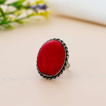 Oval red gemstone ring with antique silver setting for women’s fashion jewellery