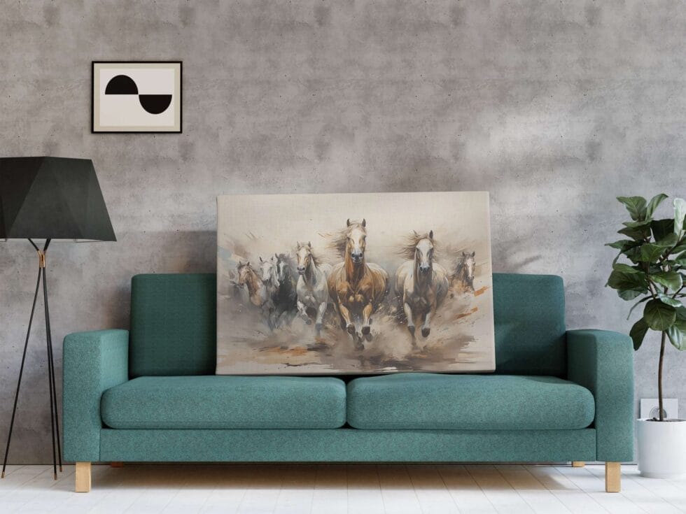 Abstract horse canvas painting capturing motion and power — handcrafted wall art for living room.