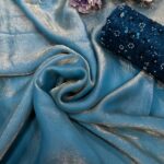 Women's Lustrous Teal Tissue Silk Saree with All-Over Sequin Embellished Blouse Piece - AllHandmadeGoods