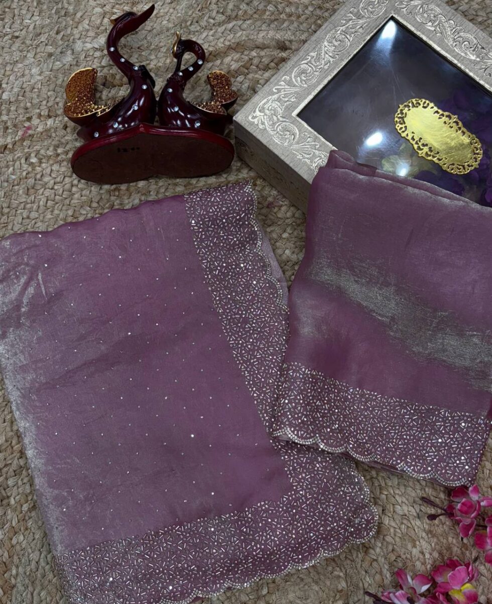 Women's Luxurious Shimmering Grey Organza Saree with Intricately Embroidered Black Blouse - Perfect for Festive & Evening Wear - AllHandmadeGoods