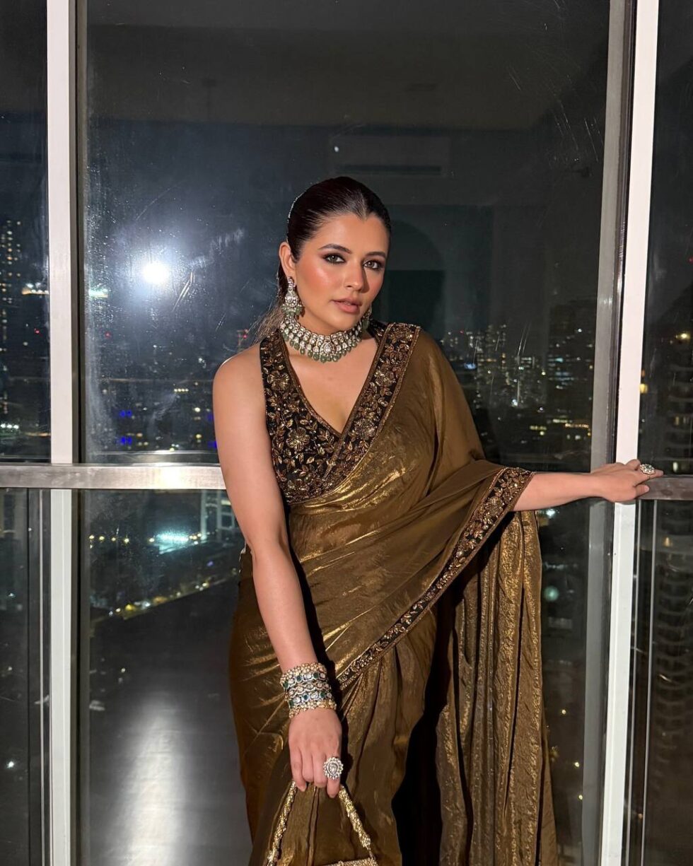 Women's Luxe Olive-Gold Silk Saree with Heavily Embellished Blouse & Border – Ideal for Evening, Wedding & Reception Wear - AllHandmadeGoods