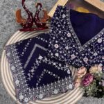 Royal Blue Embroidered Blouse Piece with Intricate Mirror, Sequin & Floral Threadwork – Ready-to-Stitch Fabric for Sarees & Festive Ethnic Wear - AllHandmadeGoods