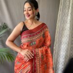 Women's Artistic Terracotta Orange Linen Saree with Kalamkari Inspired Print & Tassel Detailing – Perfect for Casual Festivities & Cultural Events - AllHandmadeGoods