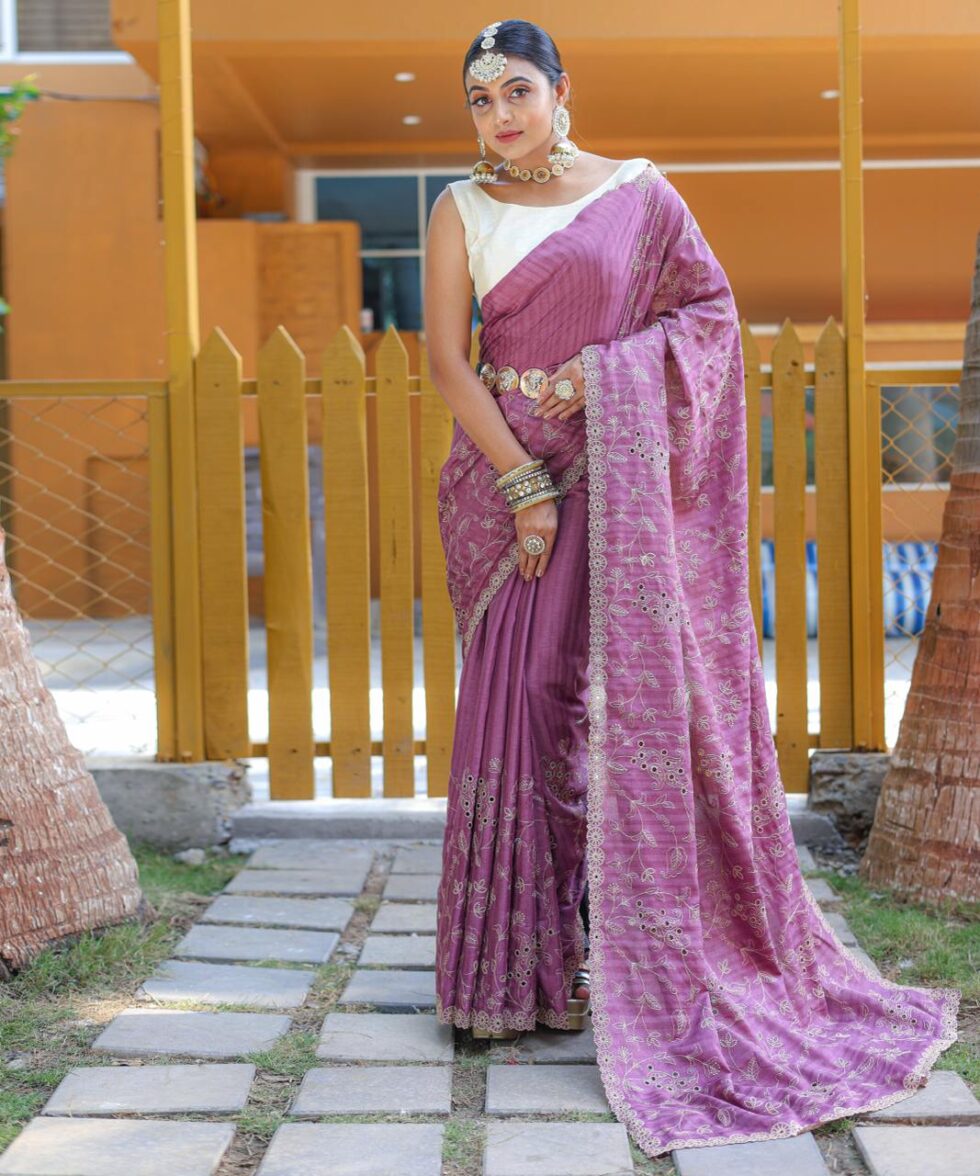 Women's Royal Prussian Blue Georgette Saree with Intricate Silver Thread & Mirror Work Embroidery – Perfect for Festive & Wedding Celebrations - AllHandmadeGoods