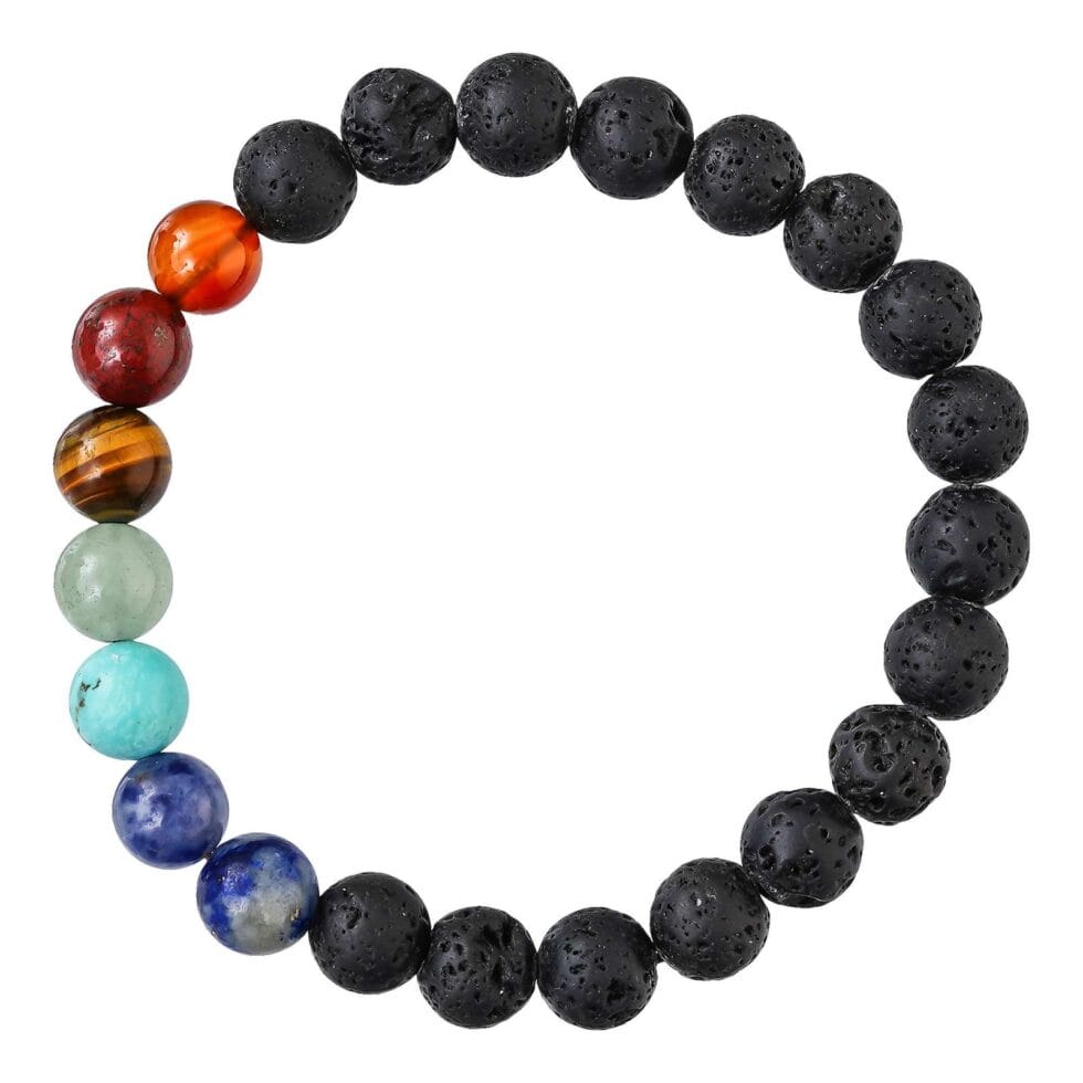 7 chakra lava stone bracelet with natural healing crystals for energy balance, meditation, and spiritual protection