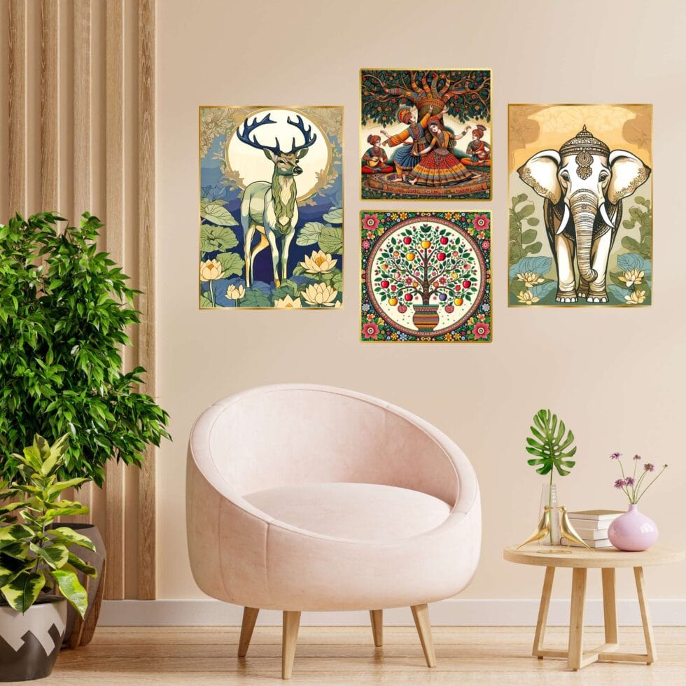 Set of Four Wall Paintings for Wall Dacoration Golden Framed Wall Paintings for Living Room & Bedroom Wall Art for Home Decoration & Office Wall Décor (13x10 inch CH-GD4-14) - AllHandmadeGoods