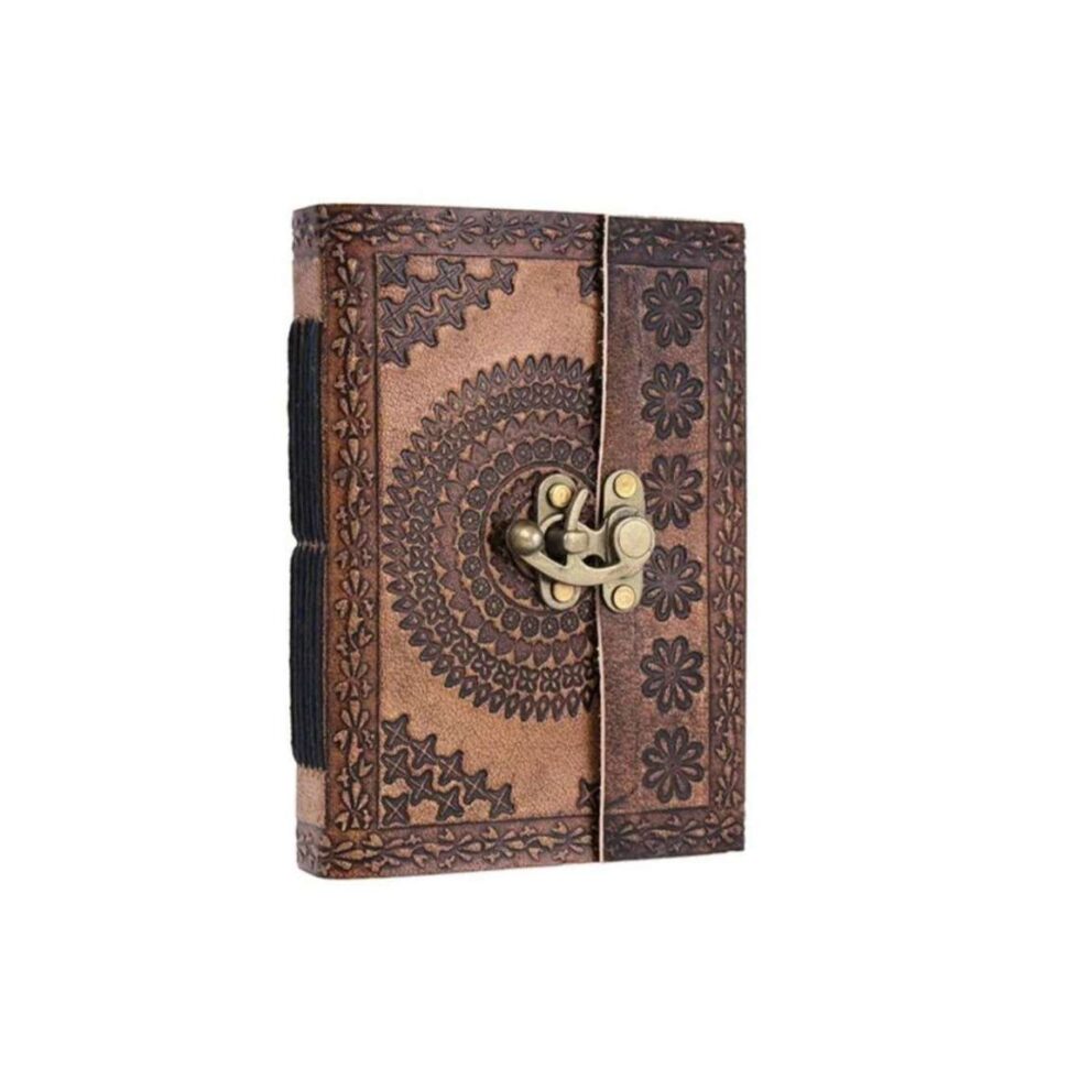 Boho Mandala Pattern Brown Leather Diary - AllHandmadeGoods