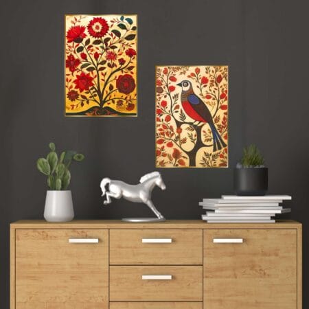 Set of Two Wall Paintings for Wall Dacoration Golden Framed Wall Paintings for Living Room & Bedroom Wall Art for Home Decoration & Office Wall Décor (14x11 inch CH-GD2-13)