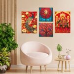Set of Four Wall Paintings for Wall Dacoration Golden Framed Wall Paintings for Living Room & Bedroom Wall Art for Home Decoration & Office Wall Décor (13x10 inch CH-GD4-15) - AllHandmadeGoods