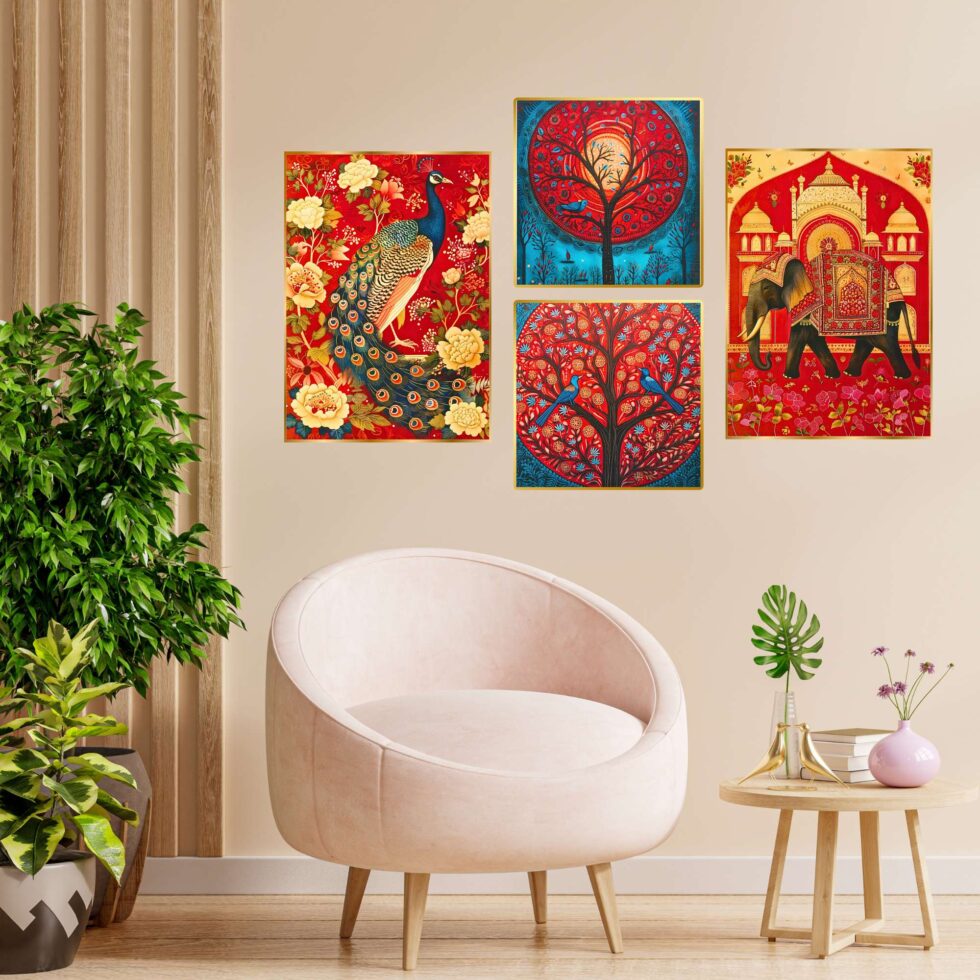 Set of Four Wall Paintings for Wall Dacoration Golden Framed Wall Paintings for Living Room & Bedroom Wall Art for Home Decoration & Office Wall Décor (13x10 inch CH-GD4-15) - AllHandmadeGoods