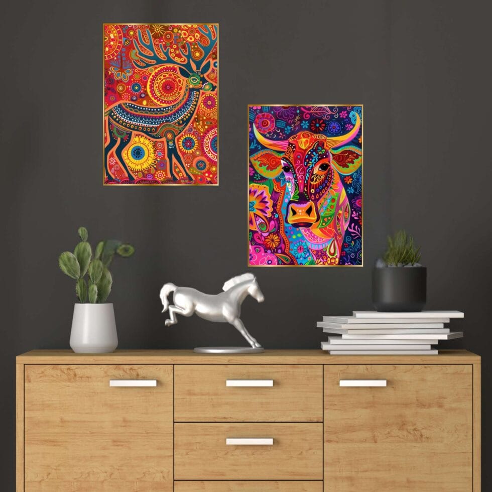 Set of Two Wall Paintings for Wall Dacoration Golden Framed Wall Paintings for Living Room & Bedroom Wall Art for Home Decoration & Office Wall Décor (14x11 inch CH-GD2-8) - AllHandmadeGoods