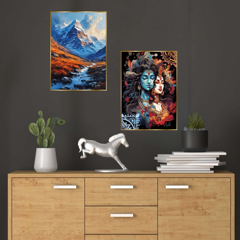 Set of Two Wall Paintings for Wall Dacoration Golden Framed Wall Paintings for Living Room & Bedroom Wall Art for Home Decoration & Office Wall Décor (14x11 inch CH-GD2-9) - AllHandmadeGoods