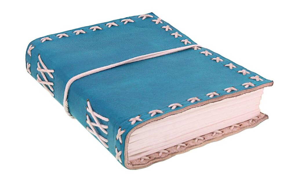 Sky Blue Handmade Leather Travel Journal - AllHandmadeGoods