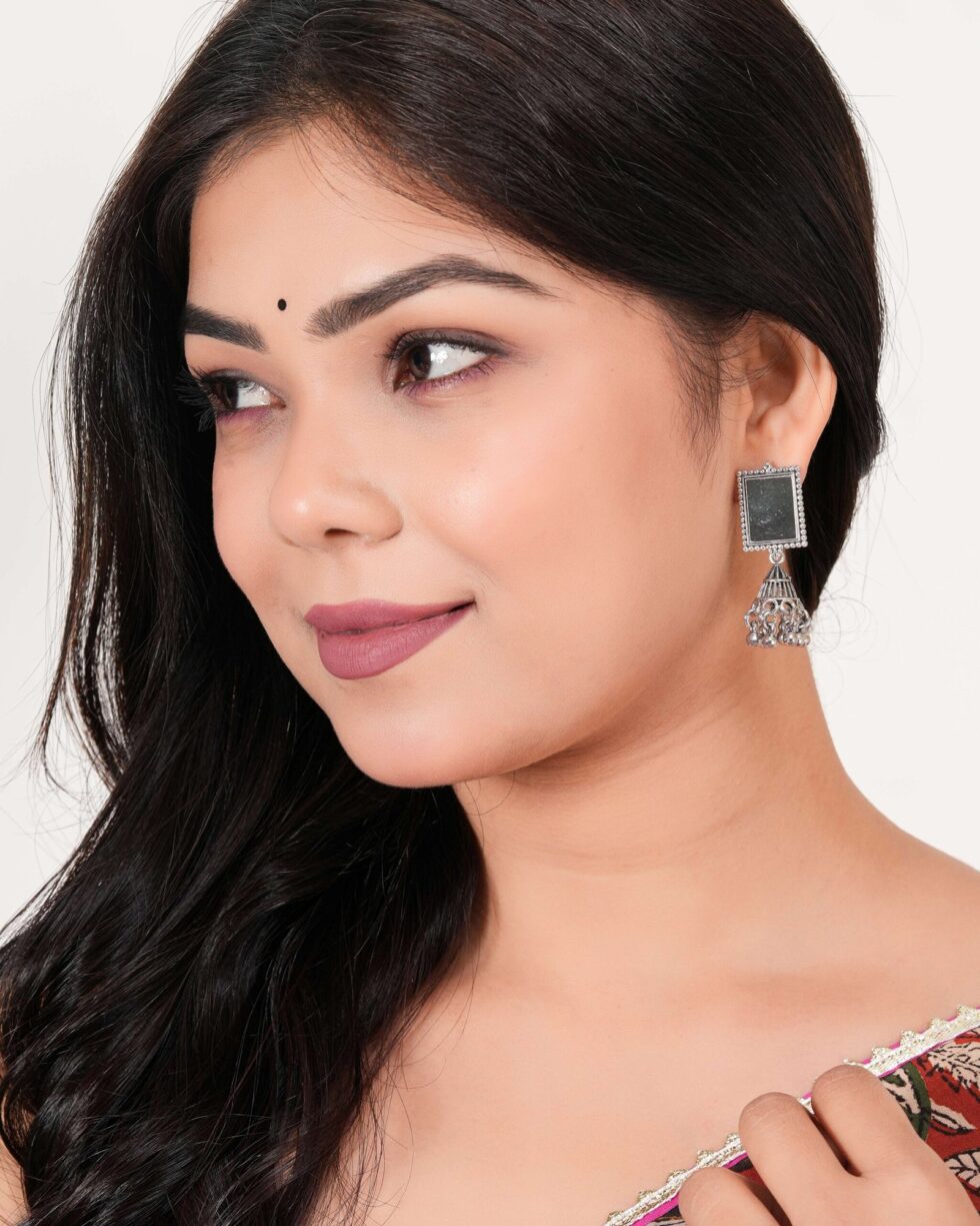 Women Traditional Silver AZ838-OXidised Jhumka Set | German Silver Chand Baliyan & Jhumkas Earrings for Women | Birthday & Anniversary Gift -AZ838-OX-ER46 - AllHandmadeGoods