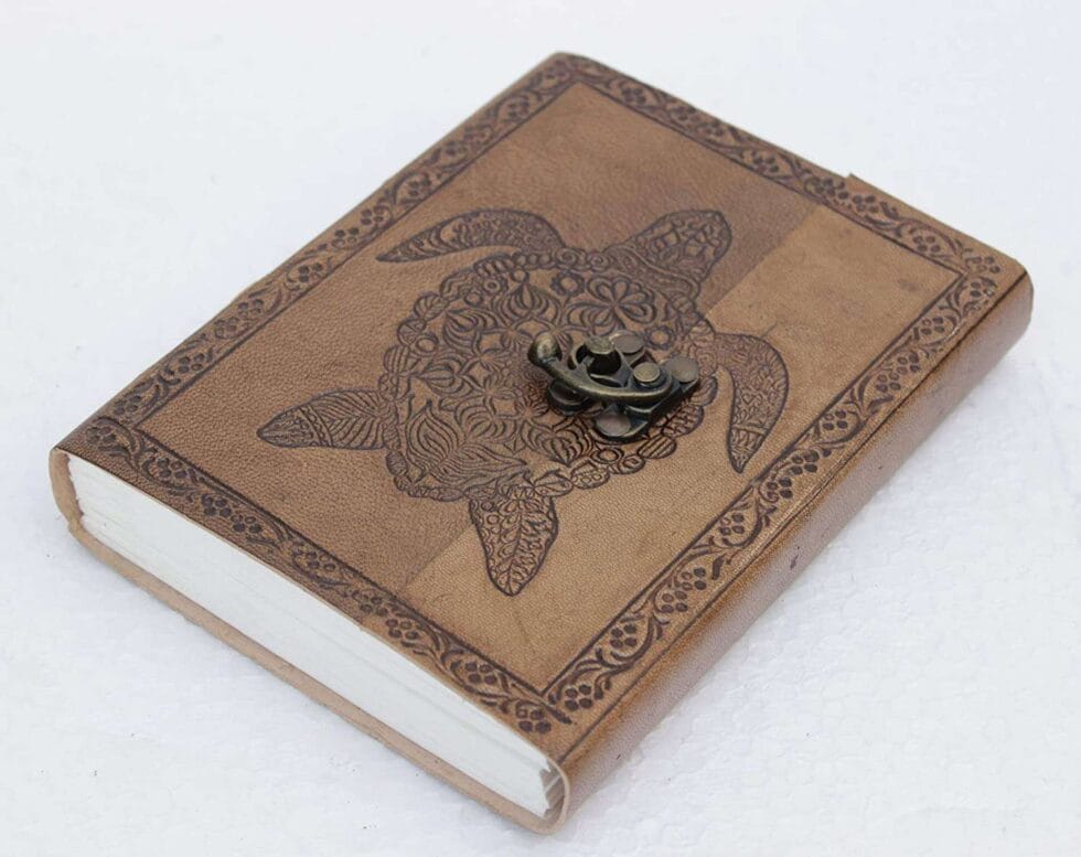 Sea Turtle Embossed Brown Leather Journal - AllHandmadeGoods
