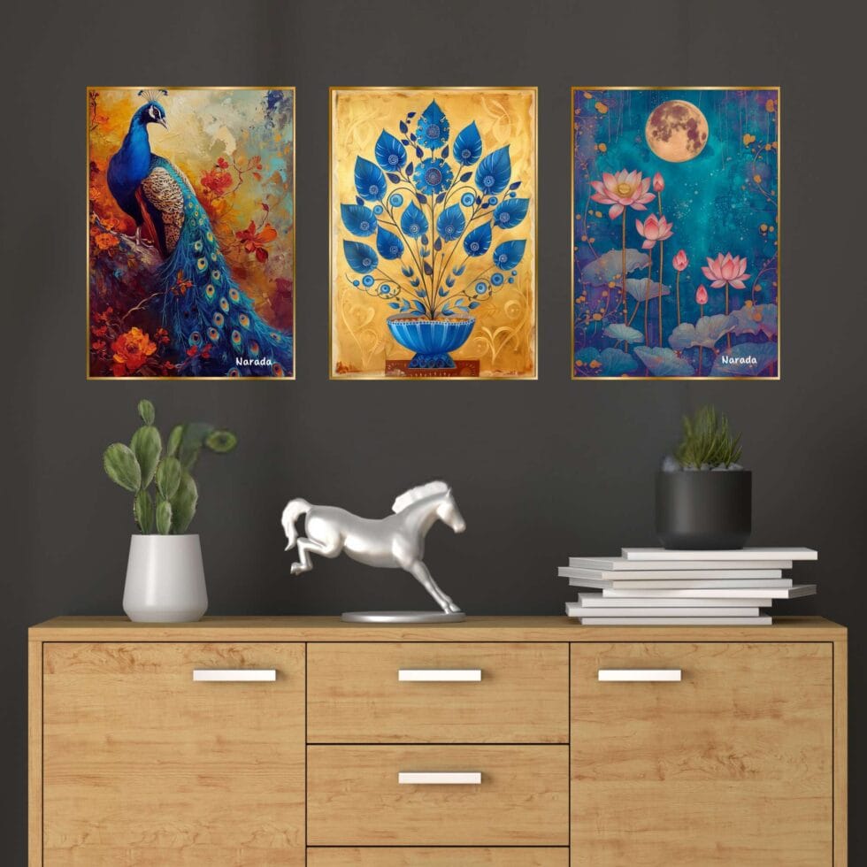 Set of Three Wall Paintings for Wall Dacoration Golden Framed Wall Paintings for Living Room & Bedroom Wall Art for Home Decoration & Office Wall Décor (24x18 inch CH-GD3-11) - AllHandmadeGoods