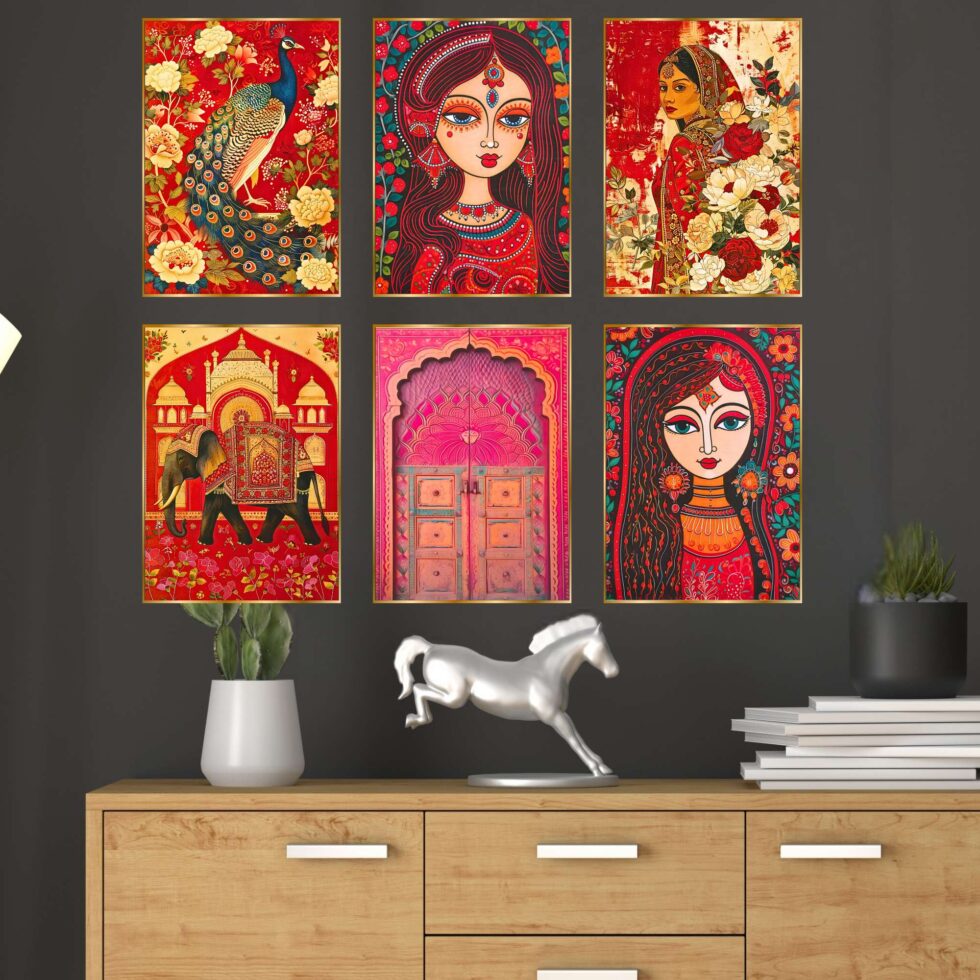 Set of Six Wall Paintings for Wall Dacoration Golden Framed Wall Paintings for Living Room & Bedroom Wall Art for Home Decoration & Office Wall Décor (13x10 inch CH-GD6-5) - AllHandmadeGoods
