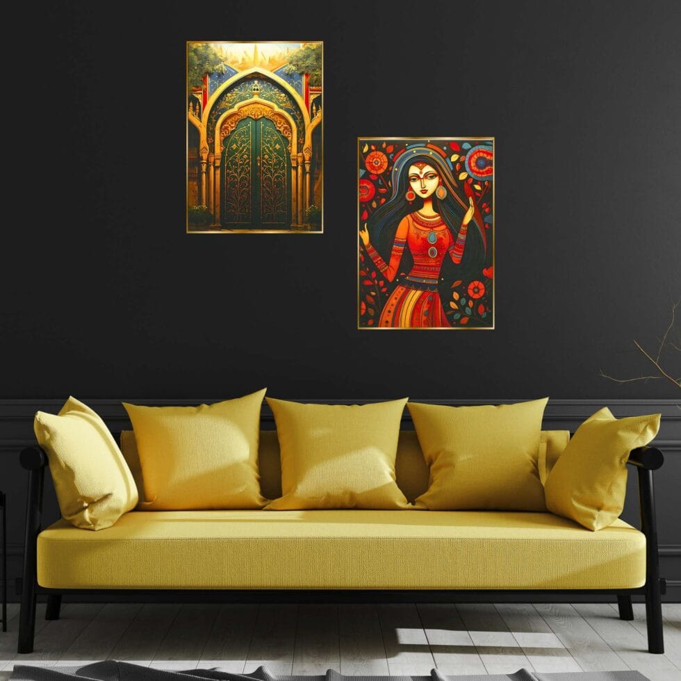 Set of Two Wall Paintings for Wall Dacoration Golden Framed Wall Paintings for Living Room & Bedroom Wall Art for Home Decoration & Office Wall Décor (14x11 inch CH-GD2-16) - AllHandmadeGoods