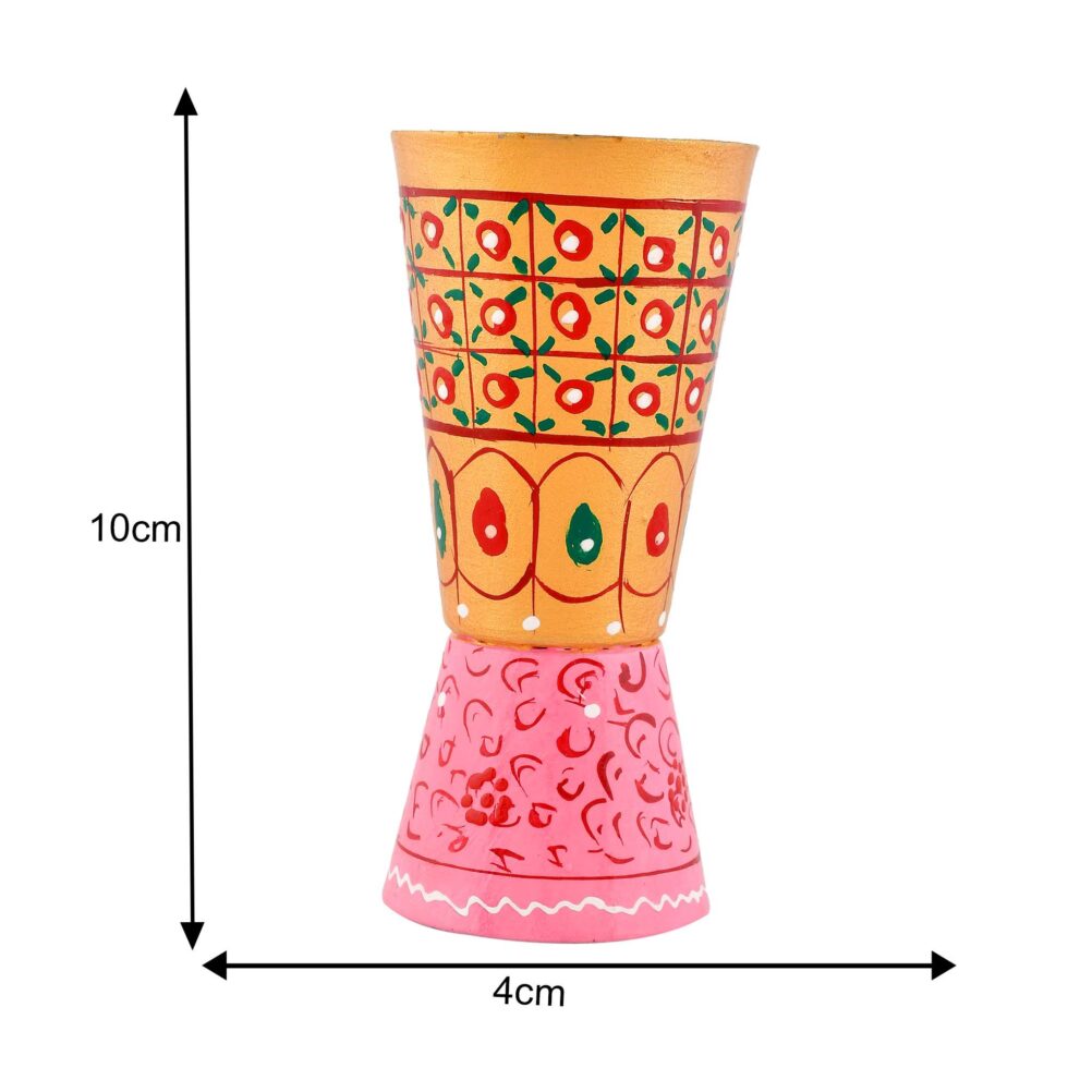 Hand-painted aluminium glass with pink and mustard floral jaali design