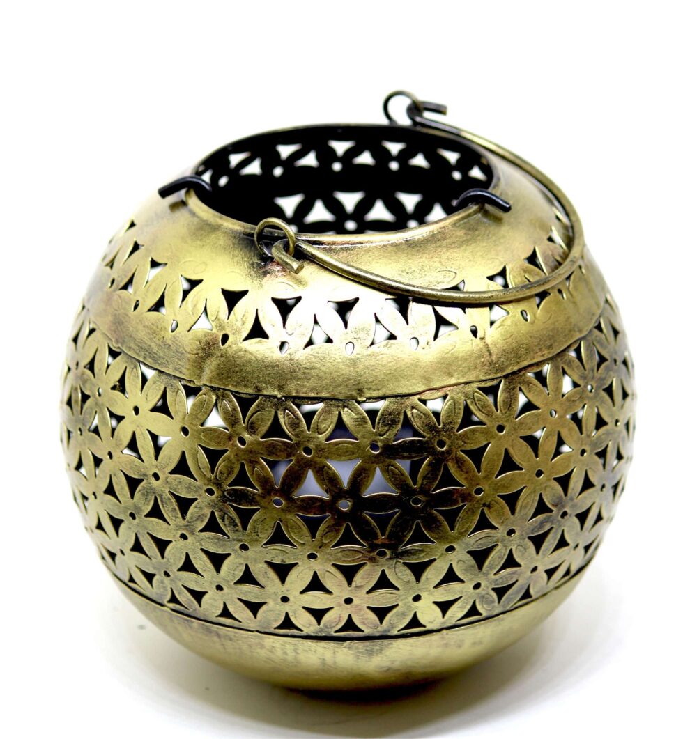 Artisan-crafted 5-inch brass lantern with intricate cutwork, elegant decor for Diwali interiors