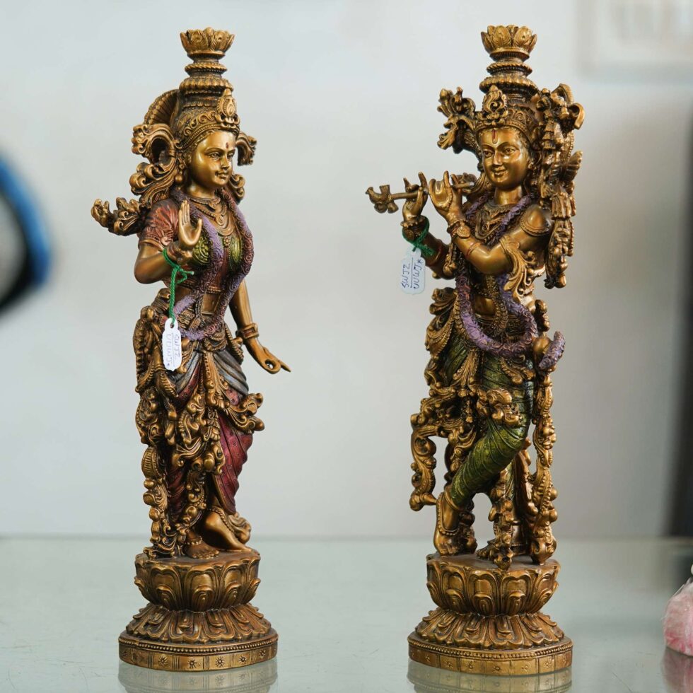 Artisan-crafted brass Radha Krishna figurines, elegant handmade decor for festive interiors
