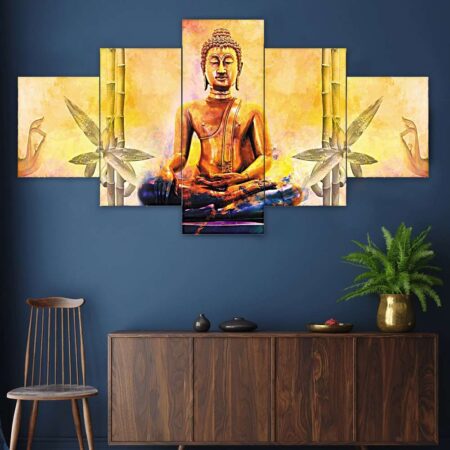 Tranquil Buddha with nature elements digital wall painting – luxury modern art decor for peaceful spaces.