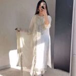 Women's Georgette Embroidery Sequence Work with Rivet Moti Work Straight Kurti With Pant and Dupatta Set - AllHandmadeGoods