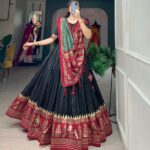 Women's Stitched Ethnic Lehenga Choli with Zari Border and Contrast Dupatta - AllHandmadeGoods