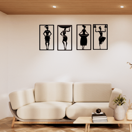 Handcrafted ethnic women silhouette metal wall art for artistic home decoration.