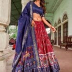 Women's Traditional Patola Print Tussar Silk Lehenga Choli with Festive Dupatta - AllHandmadeGoods