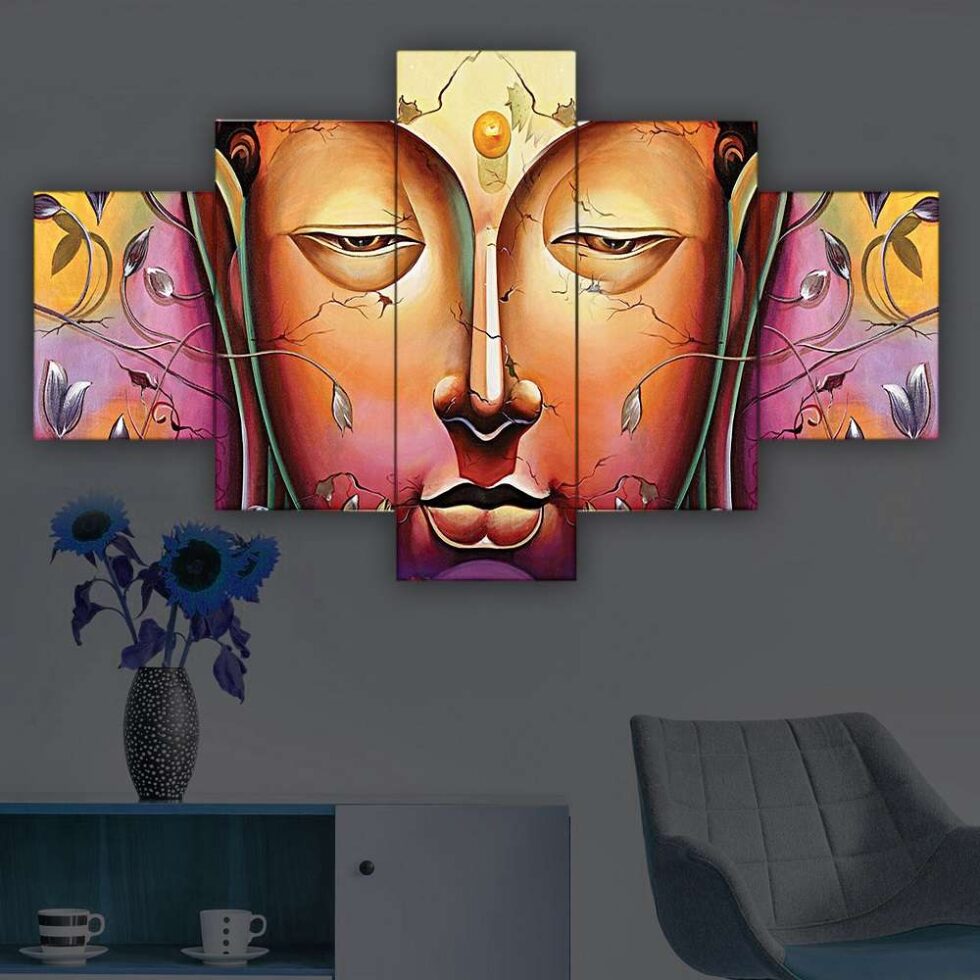 Elegant abstract Buddha canvas painting – stylish modern wall decor for home or yoga interiors.