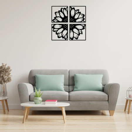 Multi-panel sunflower metal wall decor for bright and modern home design.