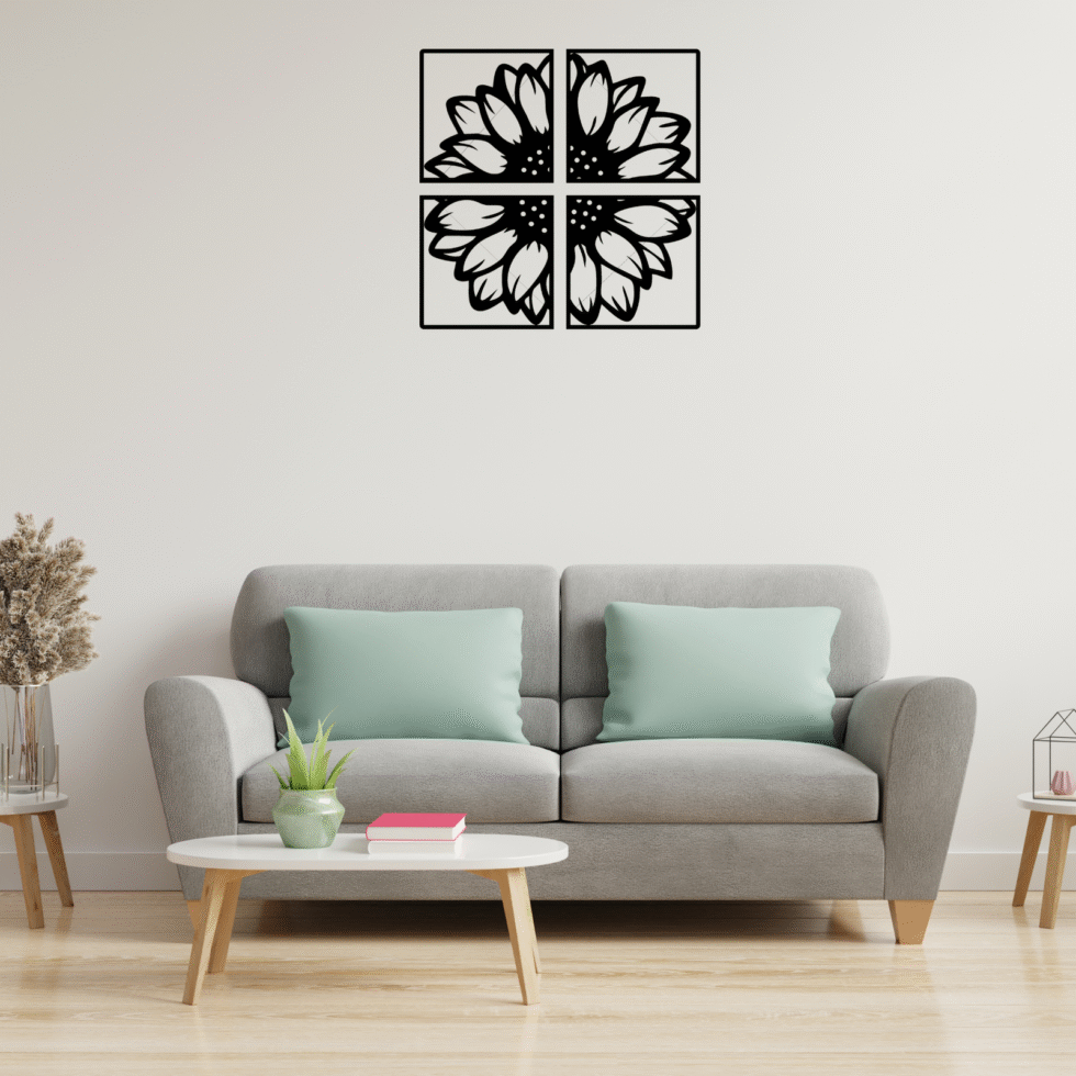 Multi-panel sunflower metal wall decor for bright and modern home design.