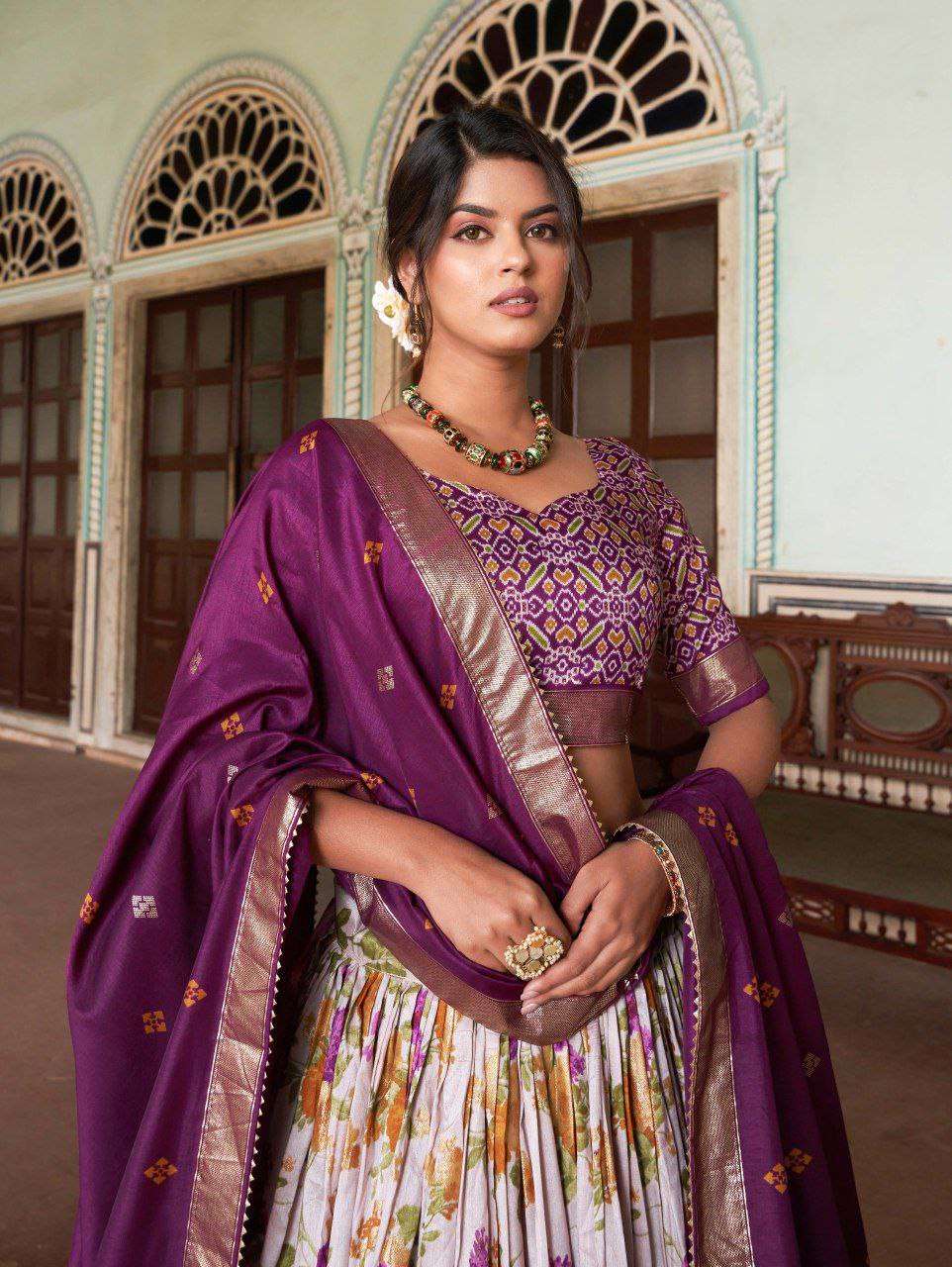 Women's Tussar Silk Patola Print Lehenga Choli with Dupatta ? Foil Work Stitched Lehenga Set - AllHandmadeGoods