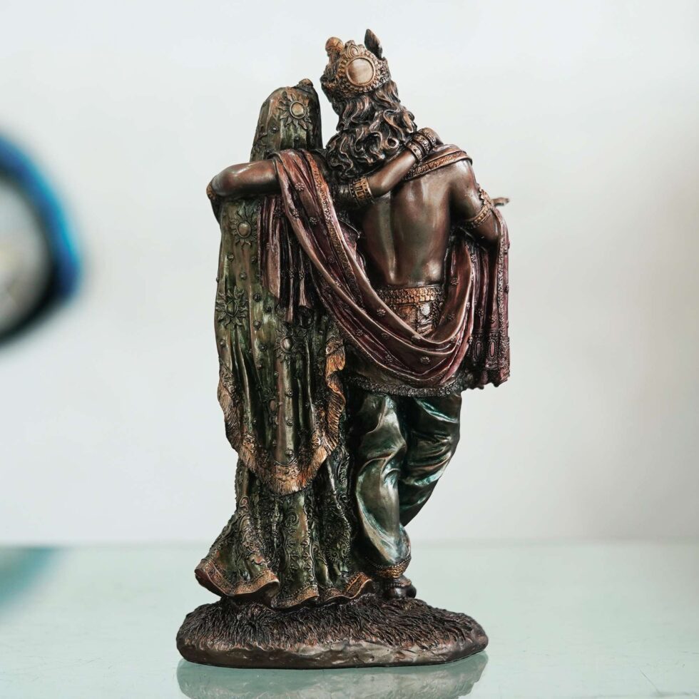 Handcrafted bronze Radha Krishna statue, traditional Diwali festive home decor